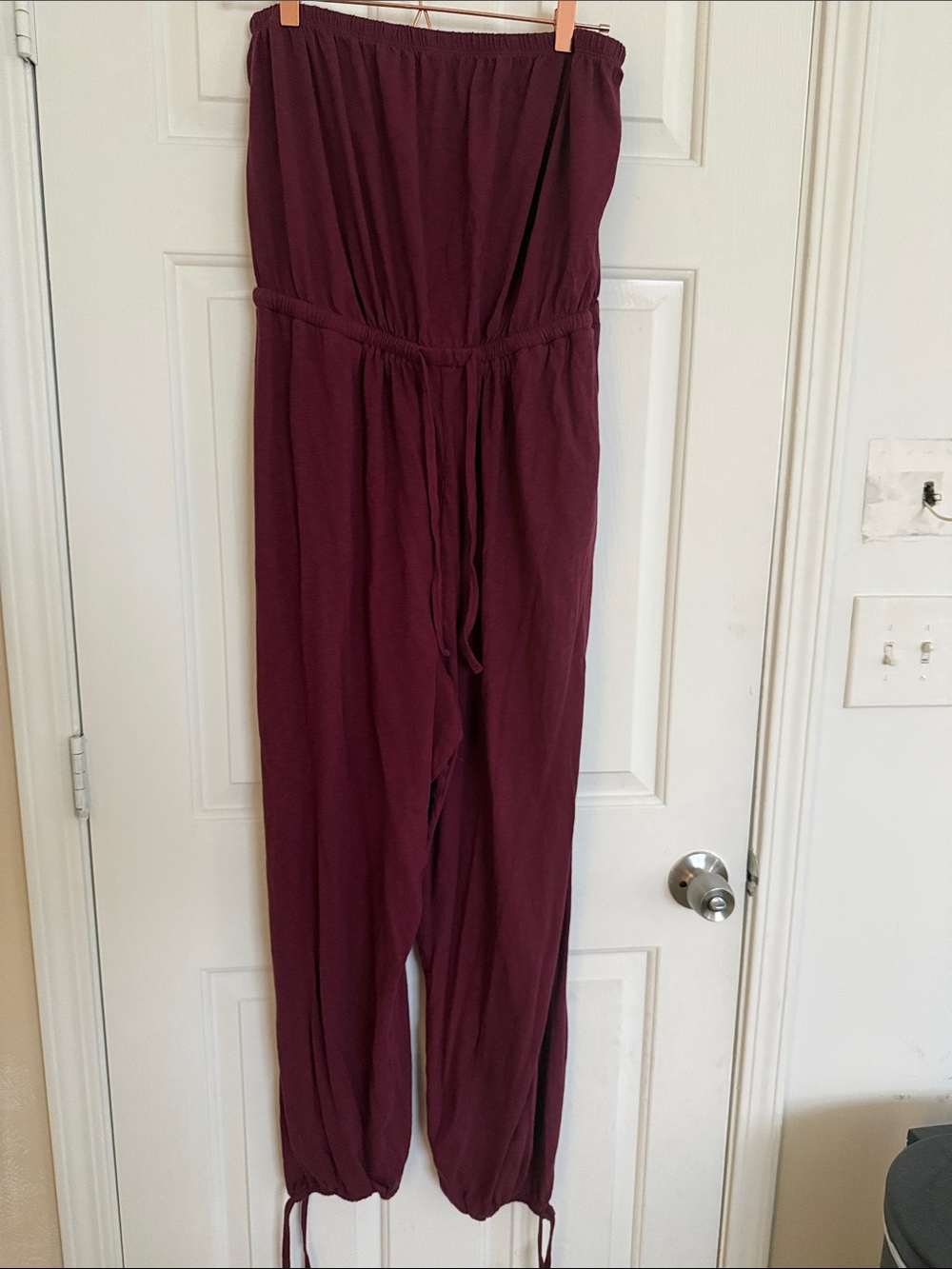American Eagle Outfitters Strapless Jumpsuit in Burgundy